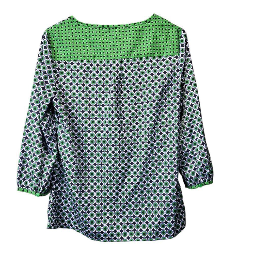 Banana Republic Geometric Circle Print Blouse, Green Navy,‎ Size Small - Picture 3 of 11
